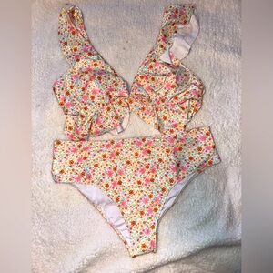 Floral Ruffle High Waisted Bikini